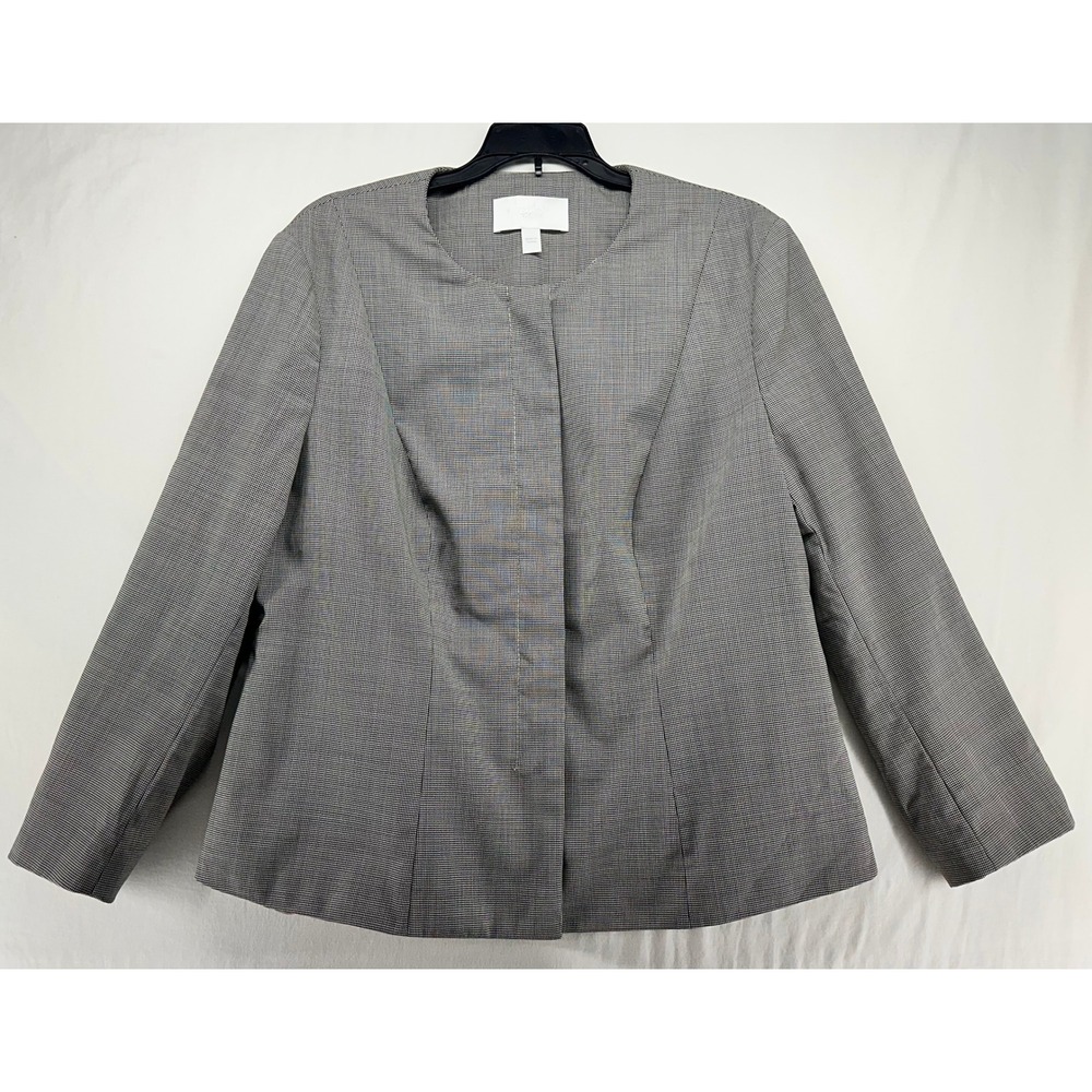 Hugo Boss Womens Black White Micro Houndstooth Collarless Blazer Jacket Size 14